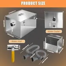 Grease trap dimensions, inlet and outlet details used for sizing and installation planning